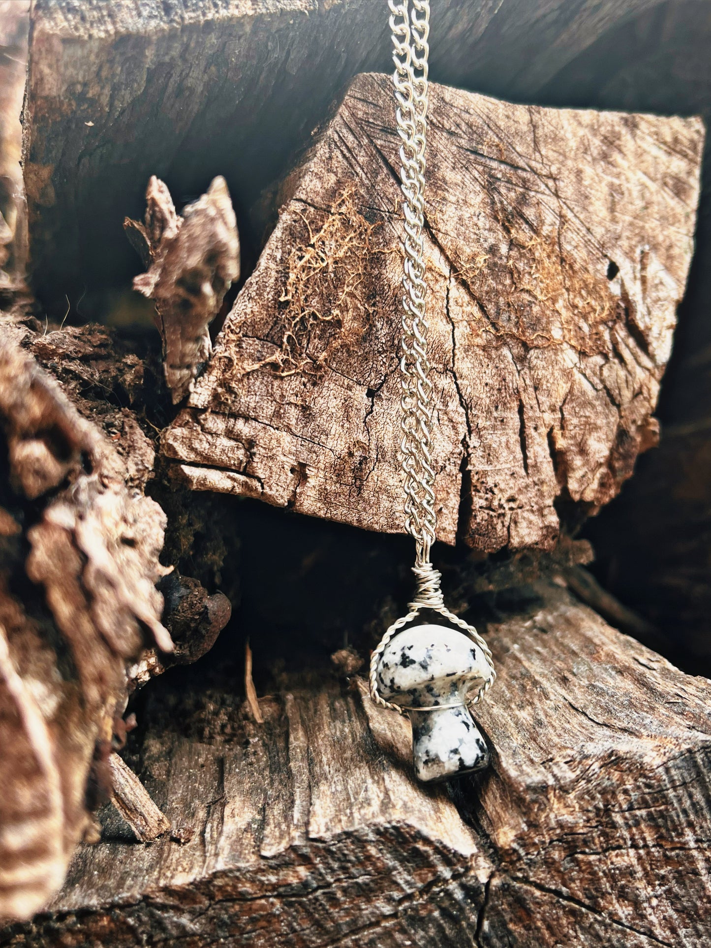 Wire wrapped Crystal mushroom necklaces
