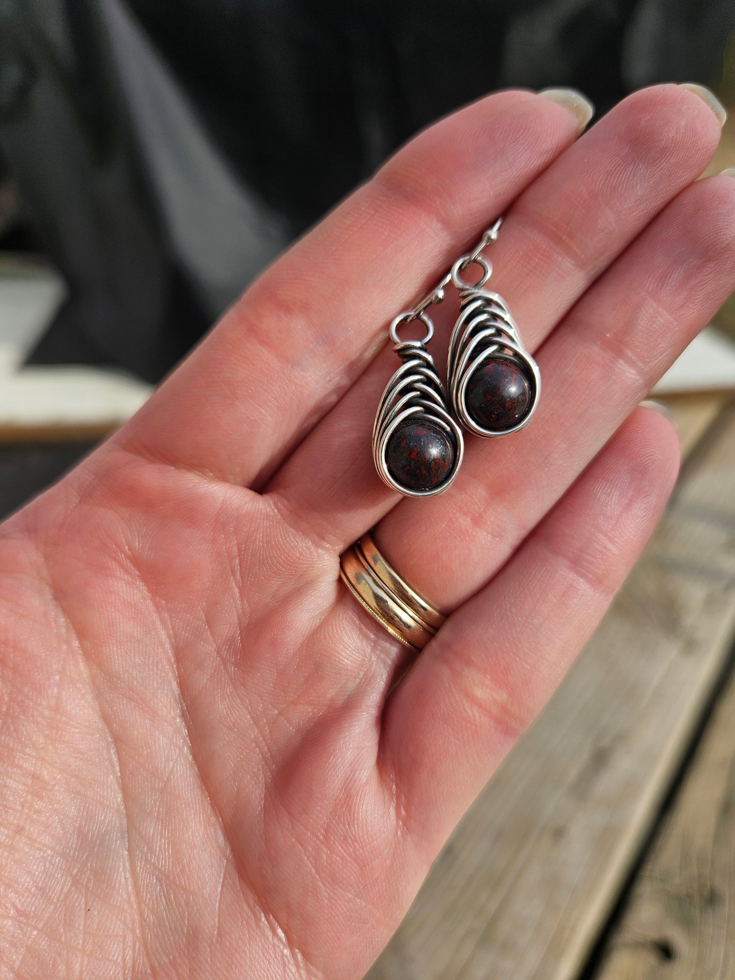 Sterling silver bloodstone earrings