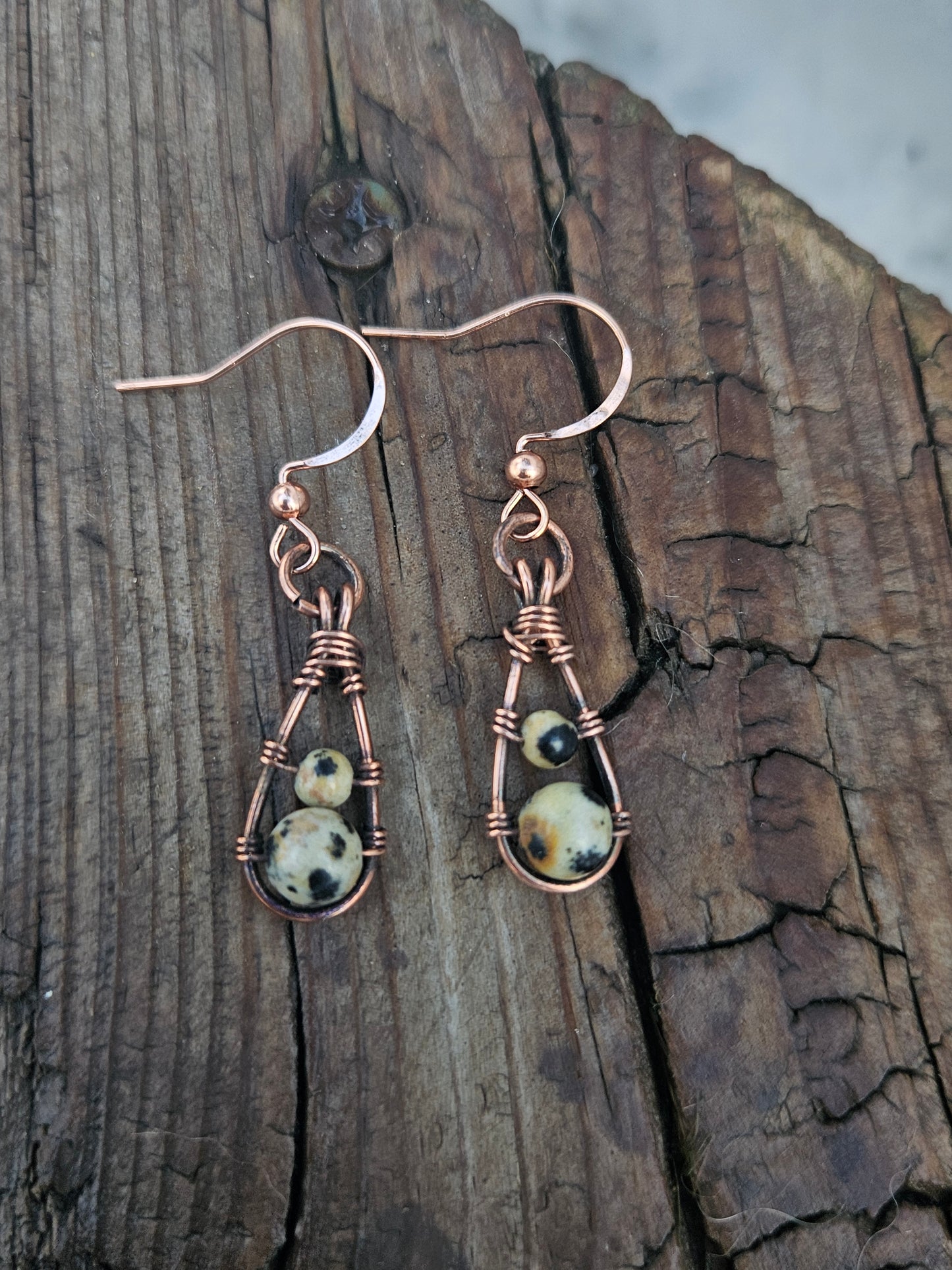 Dalmation jasper copper earrings