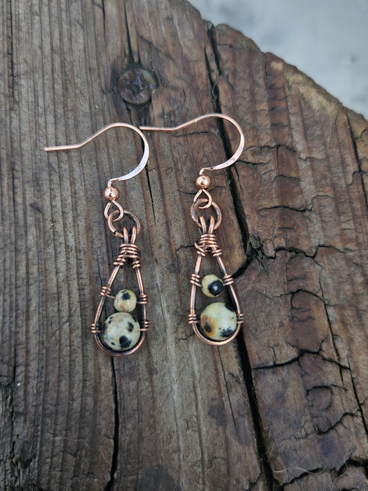 Dalmation jasper copper earrings