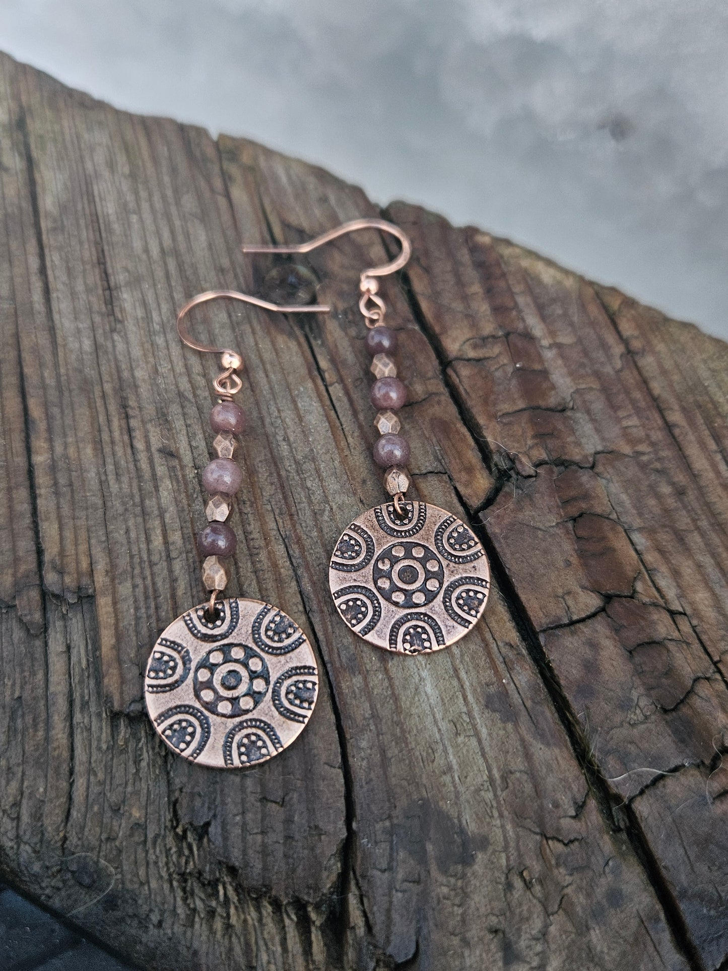 Copper plum agate earrings