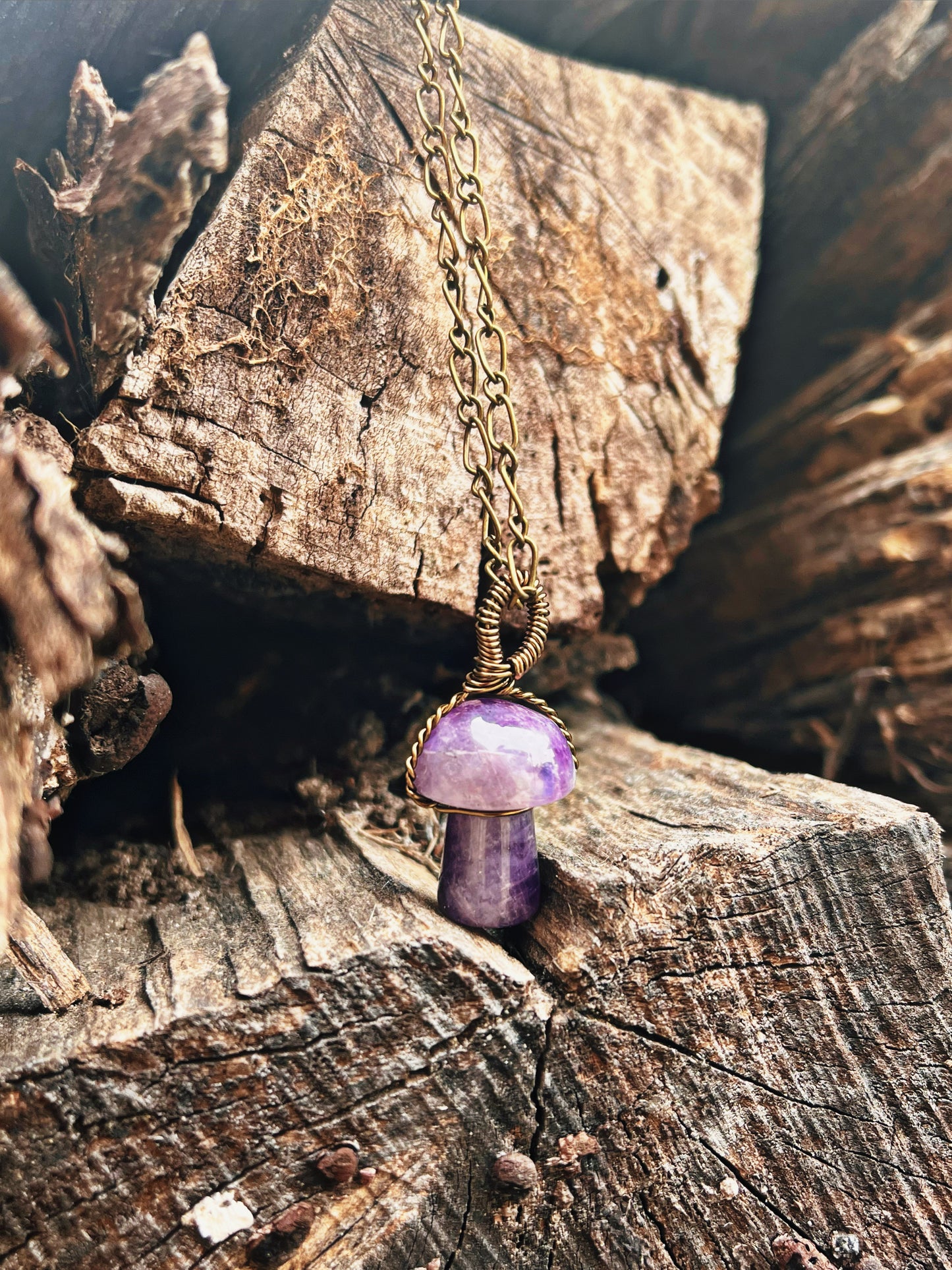 Wire wrapped Crystal mushroom necklaces