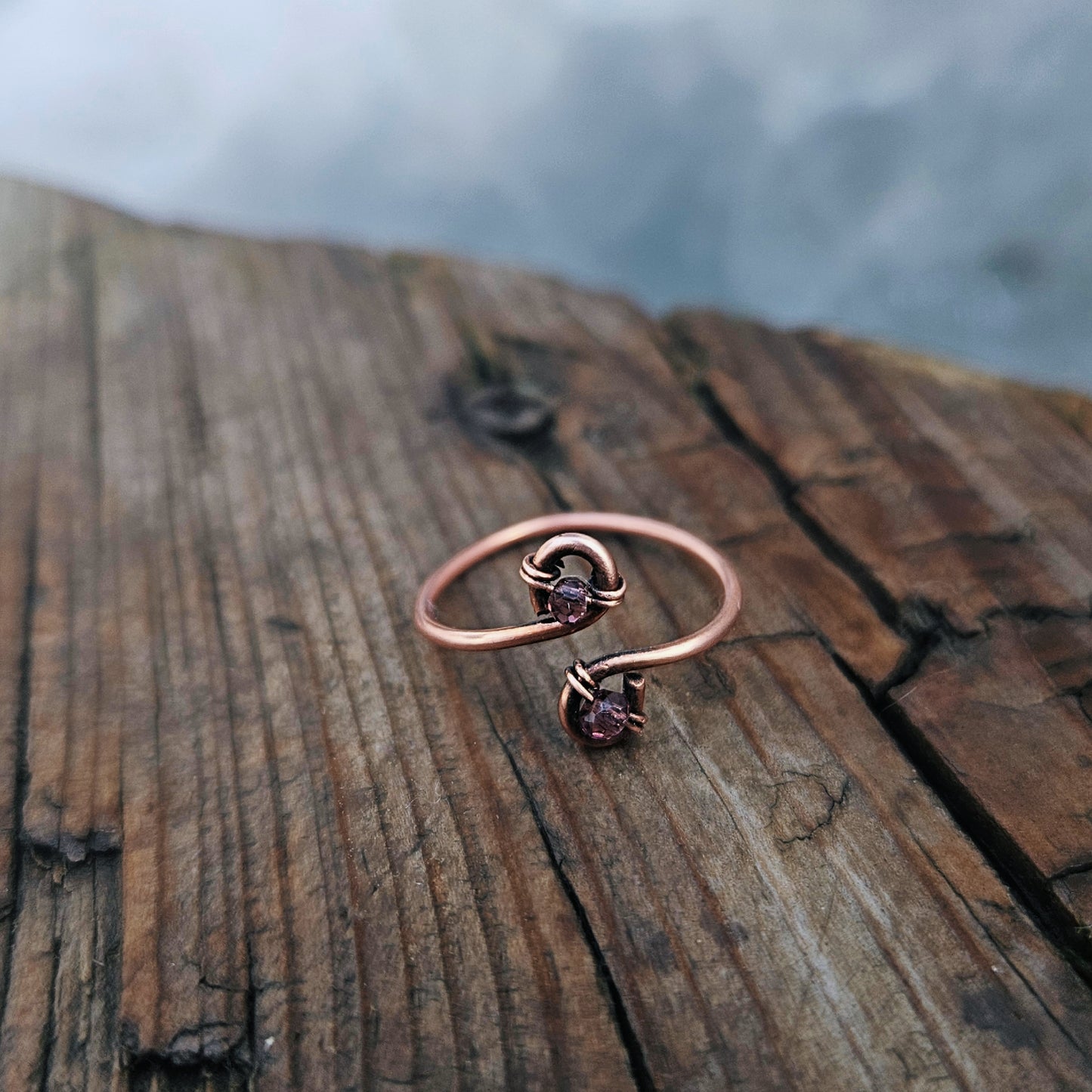 Antique copper wire amethyst ring