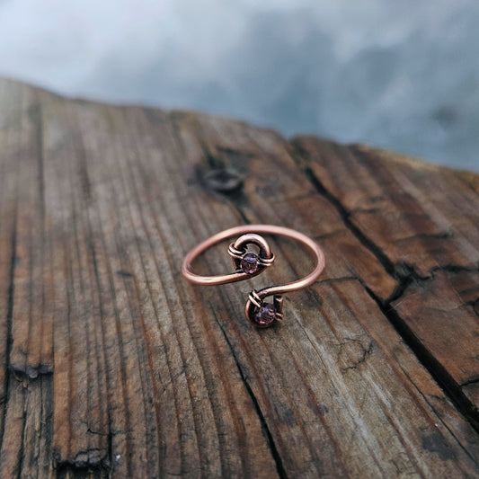Antique copper wire amethyst ring