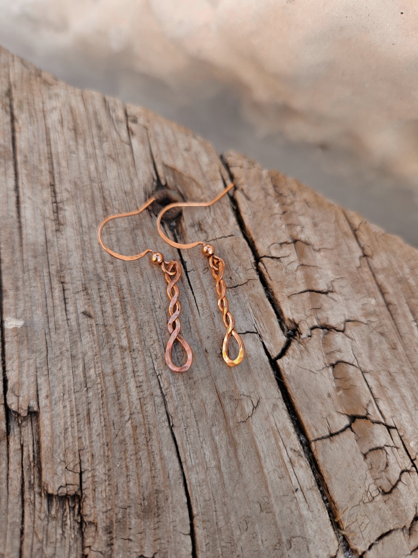 Antique copper wire twist earrings