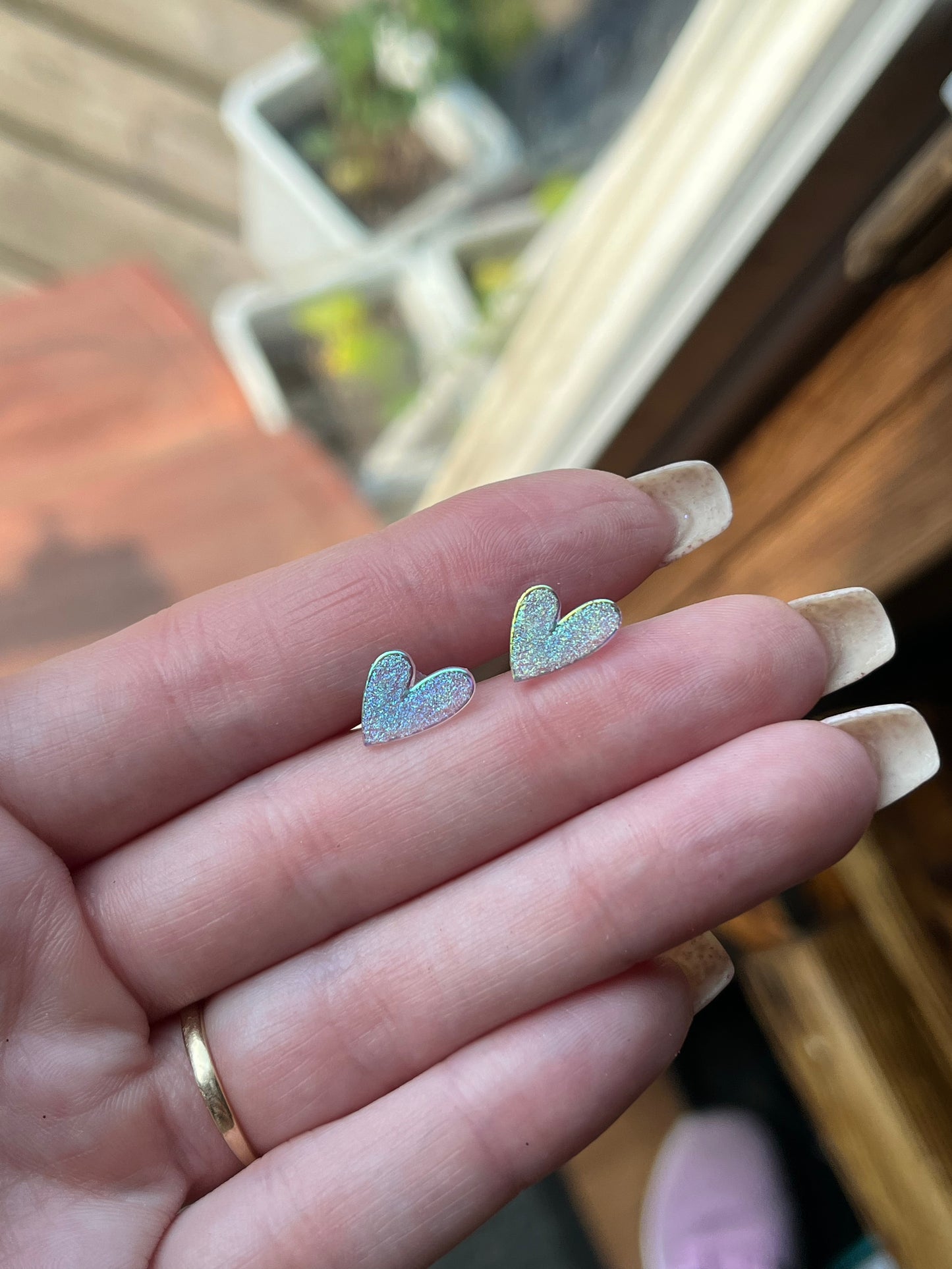 Iridescent heart studs