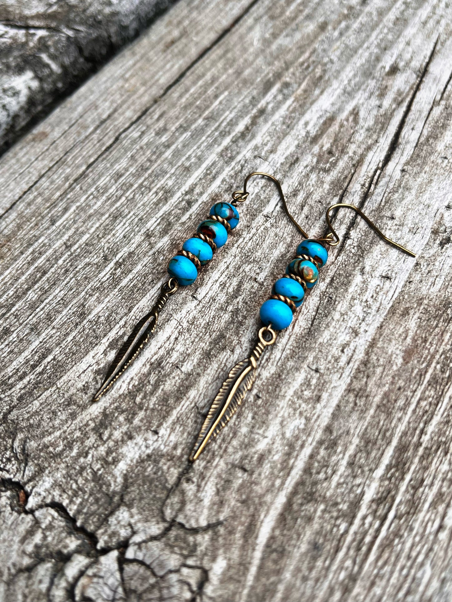 Siderolite feather charm earrings