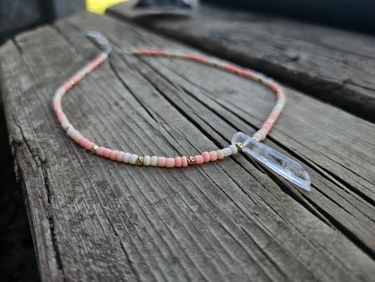 Seed bead crystal choker