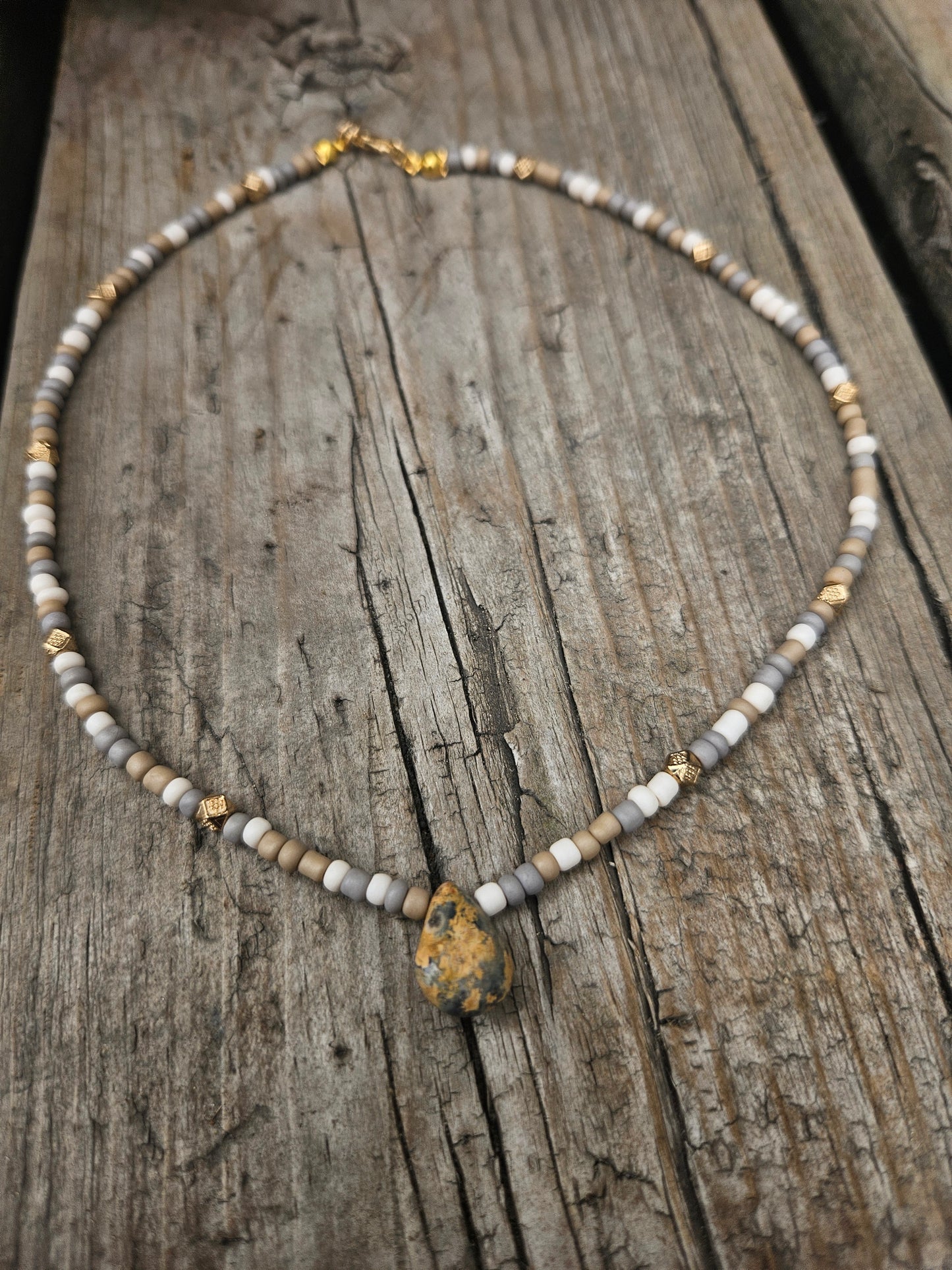 Jasper teardrop seed bead choker