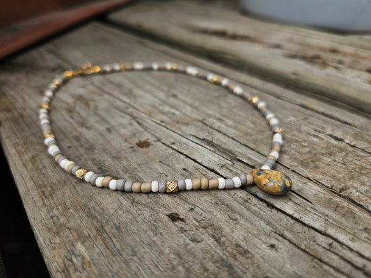 Jasper teardrop seed bead choker