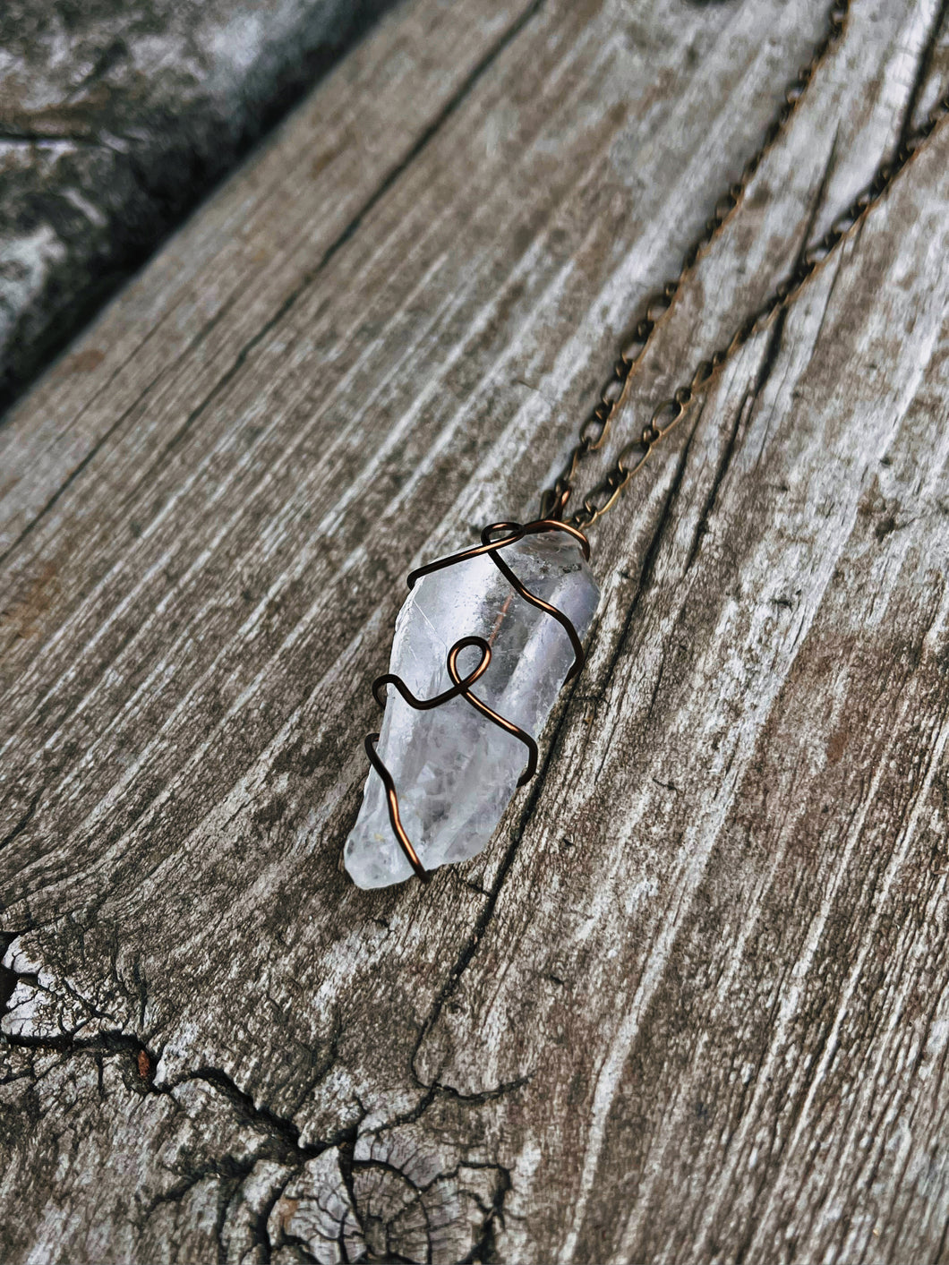 Clear quartz wire wrapped necklace
