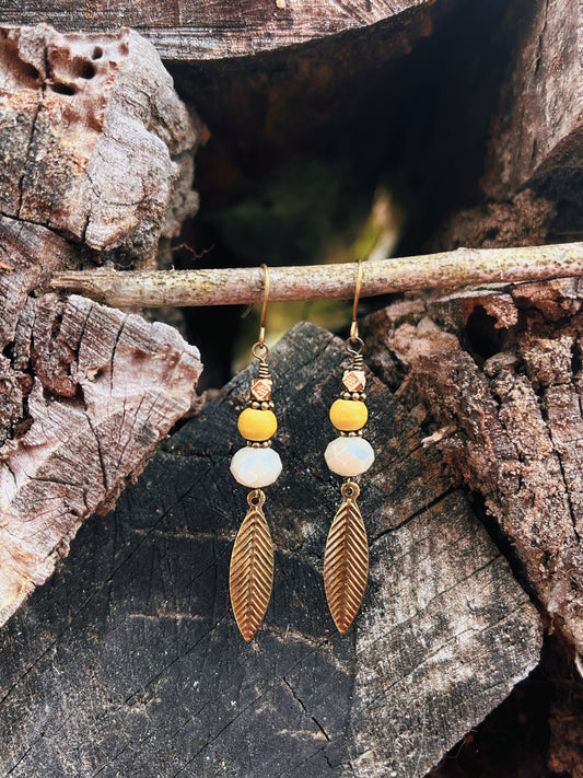 Mustard bead boho earrings