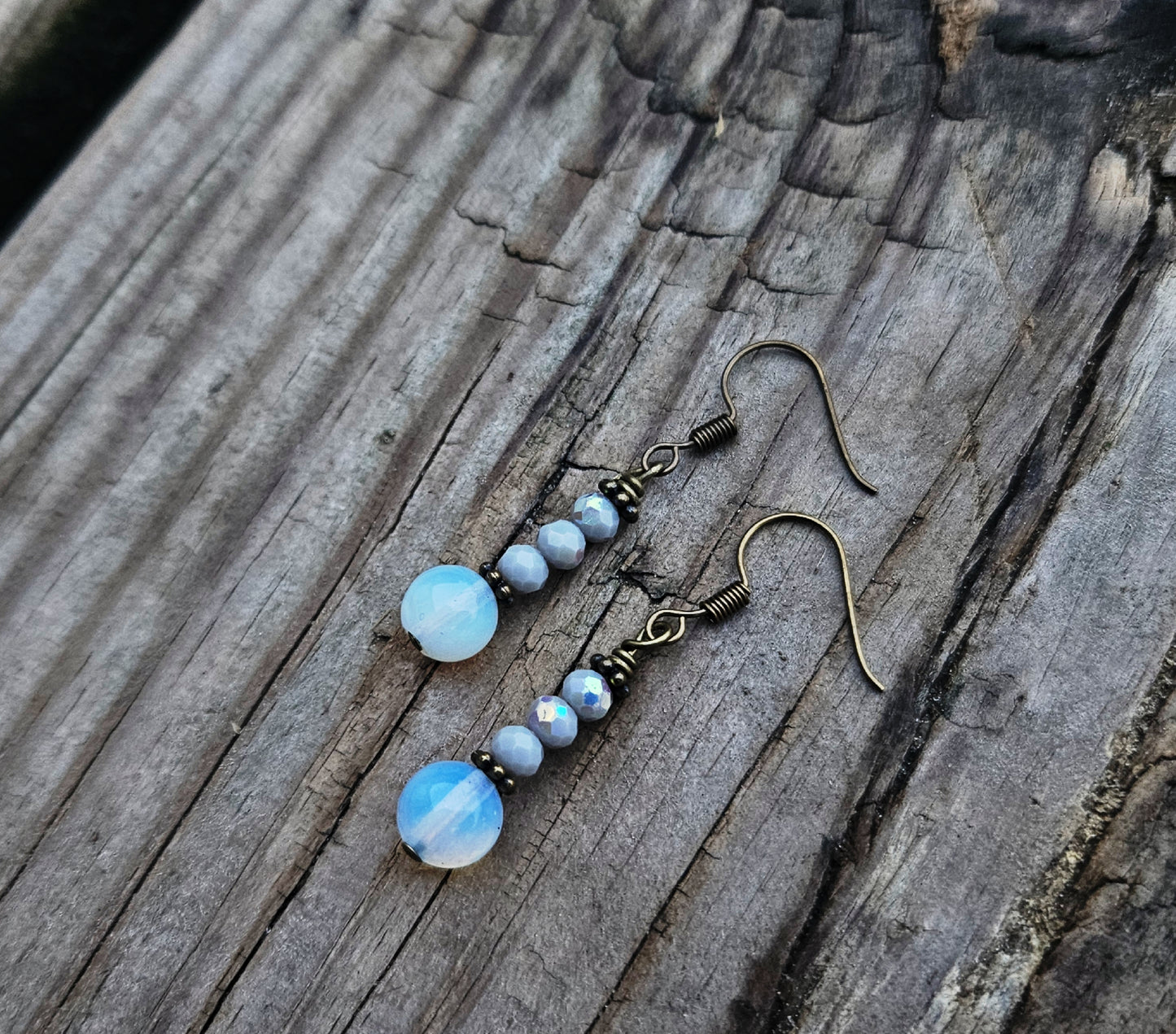 Opal and blue bead earrings