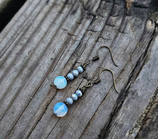 Opal and blue bead earrings