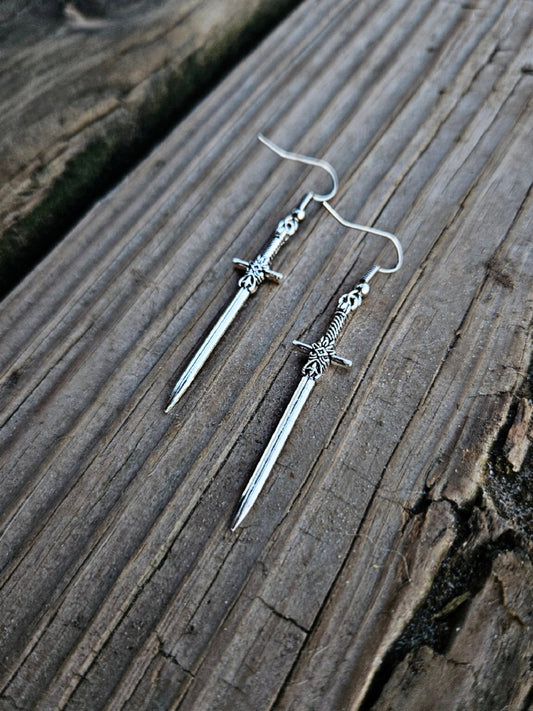 Silver sword earrings