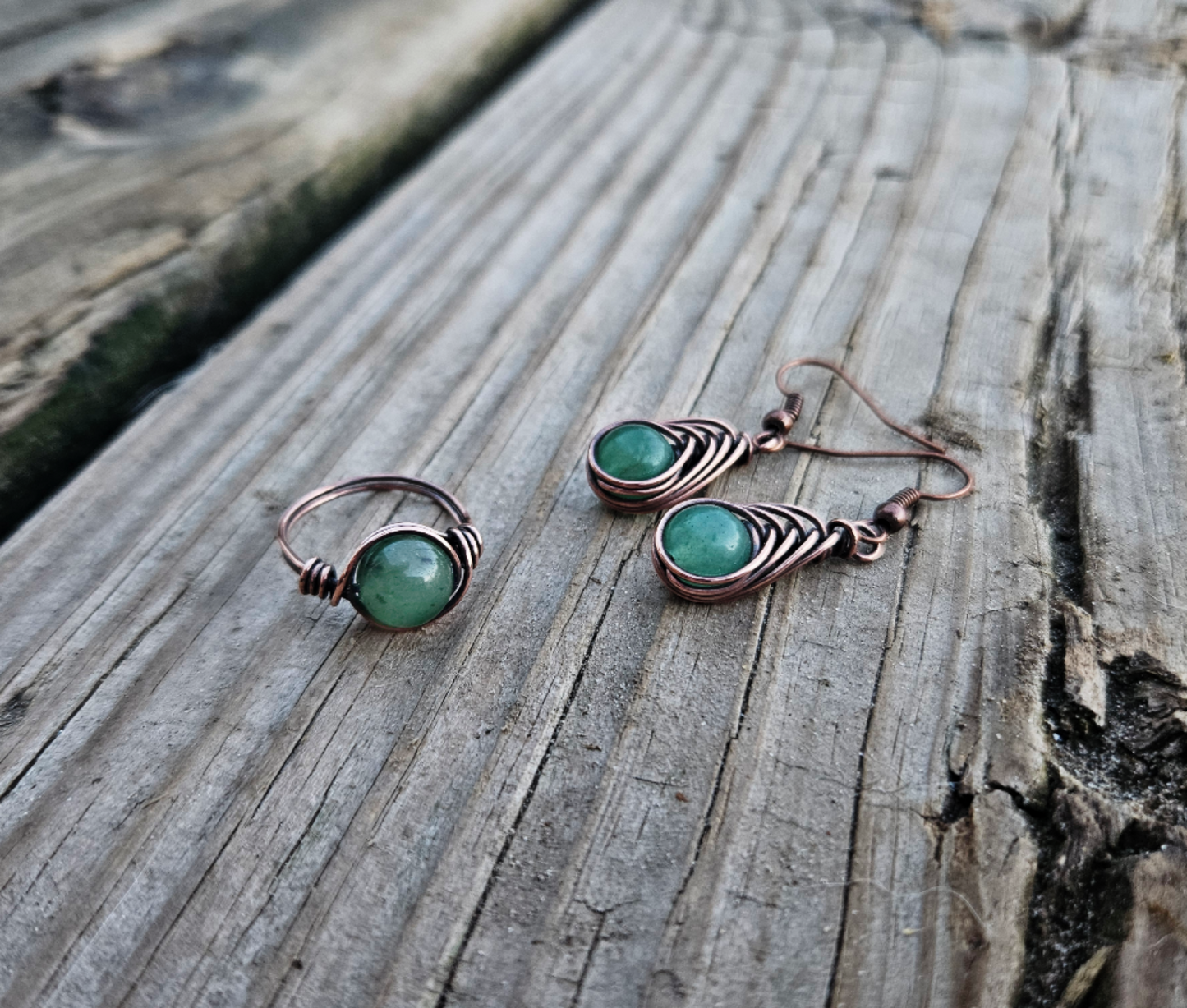 Green aventurine earrings/ring
