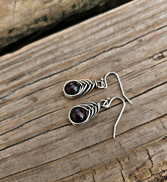 Sterling silver bloodstone earrings