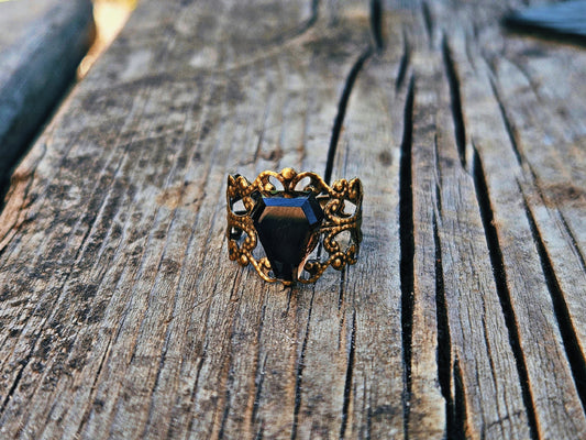 Smokey quartz adjustable coffin ring