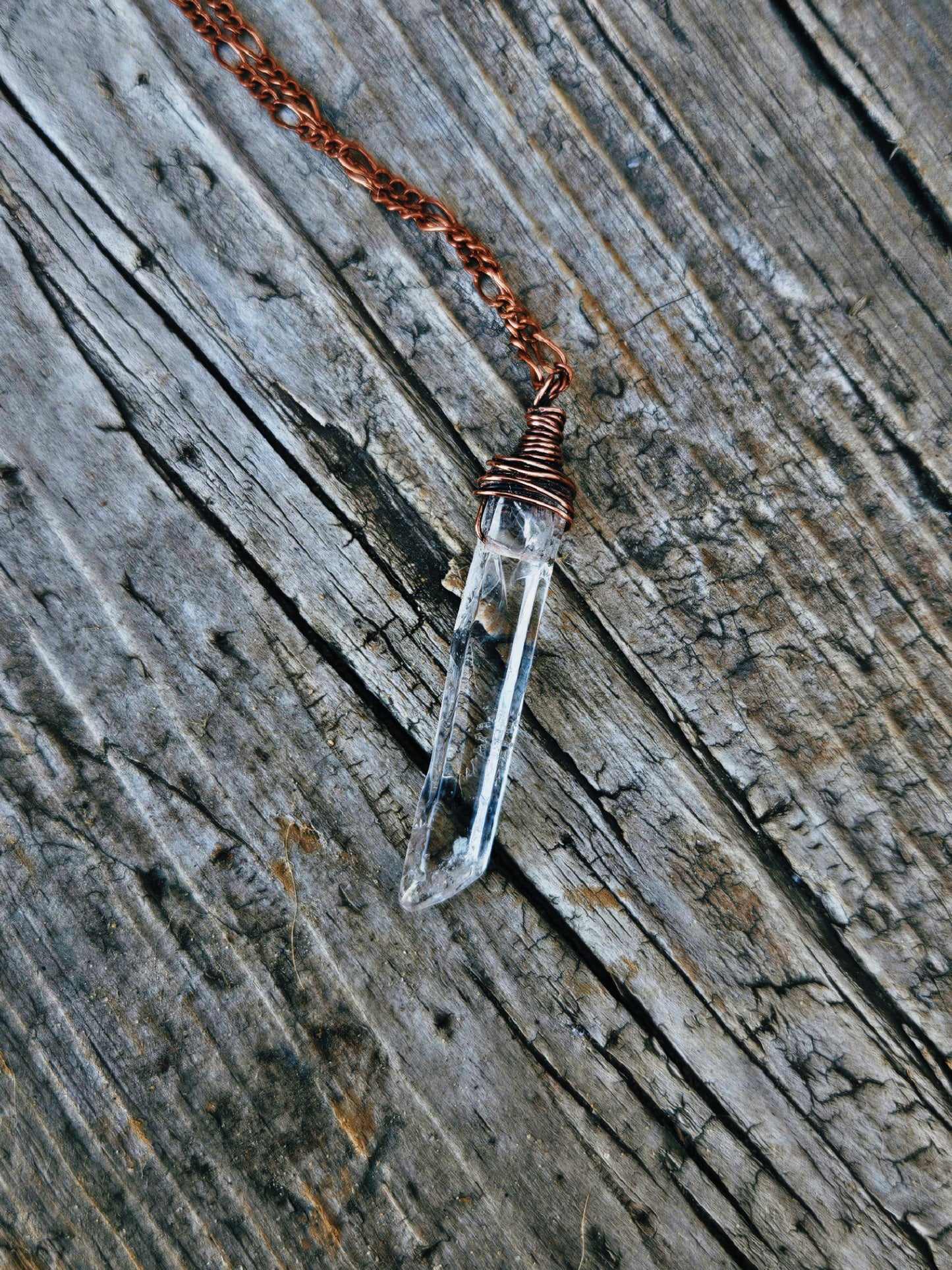 Wire wrapped clear quartz necklace