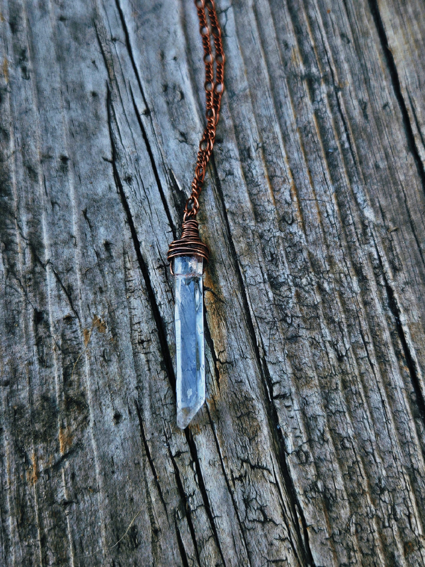 Wire wrapped clear quartz necklace