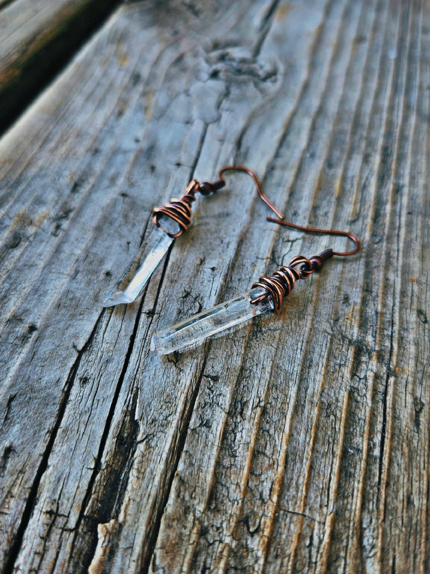 Wire wrapped clear quartz earrings