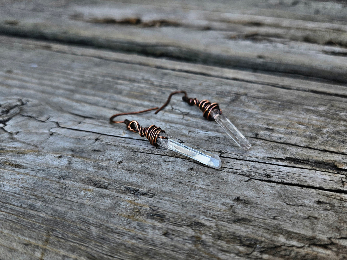 Wire wrapped clear quartz earrings