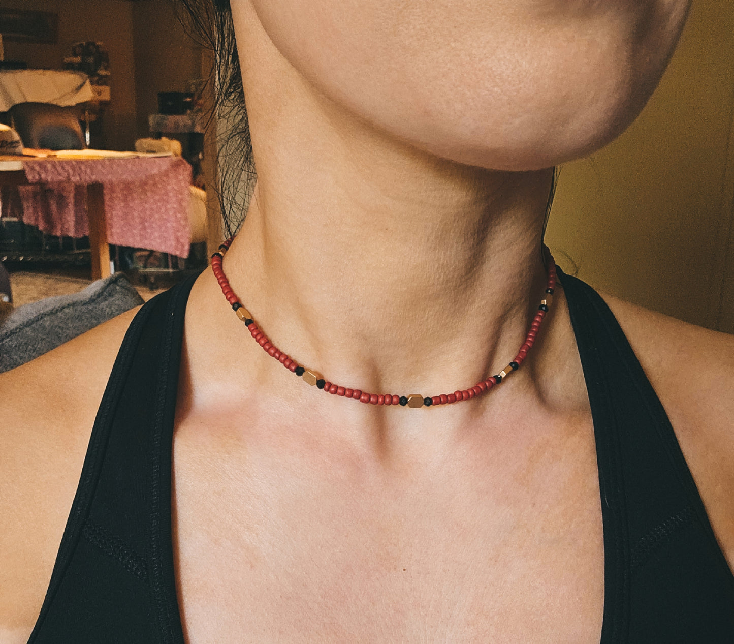 Red seed bead choker