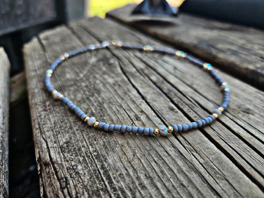 Blue seed bead choker