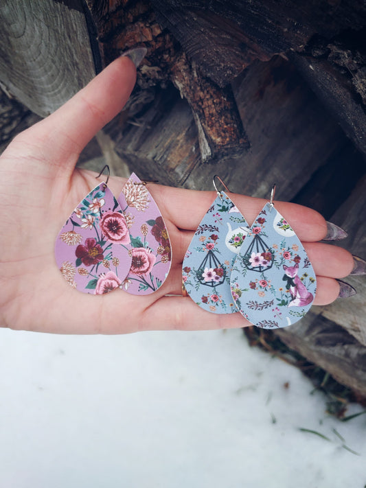 Floral/forest leather earrings
