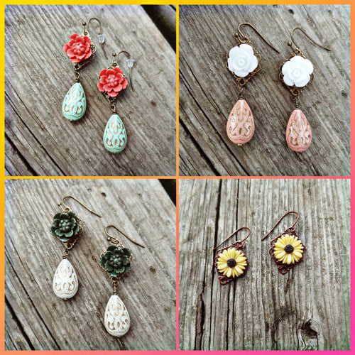 Vintage style rose earrings (2)