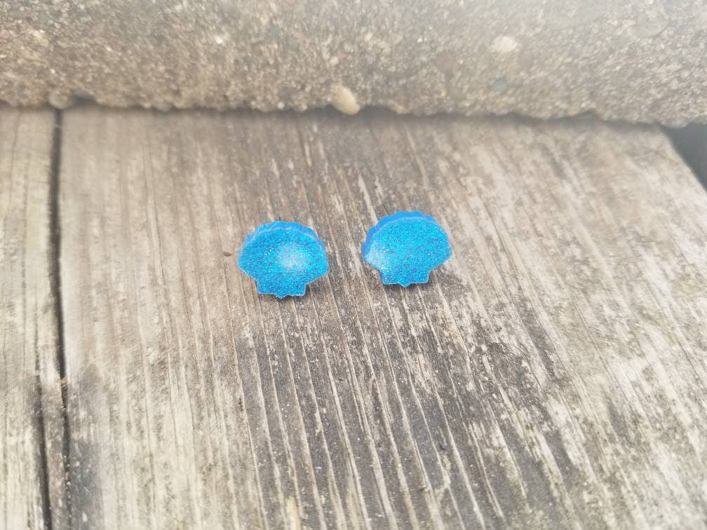 Blue mermaid shell earrings